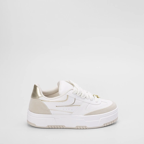 Tênis Casual Feminino Gabriela Recorte Camurça Metalizado Branco
