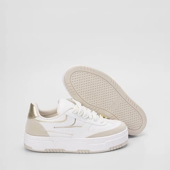 Tênis Casual Feminino Gabriela Recorte Camurça Metalizado Branco