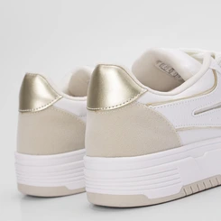 Tênis Casual Feminino Gabriela Recorte Camurça Metalizado Branco