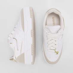 Tênis Casual Feminino Gabriela Recorte Camurça Metalizado Branco