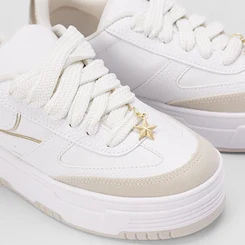 Tênis Casual Feminino Gabriela Recorte Camurça Metalizado Branco