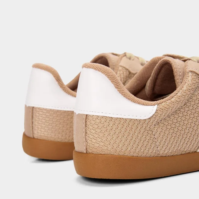 Tênis Casual Feminino Penélope Detalhe Recorte Camurça Mesh Bege