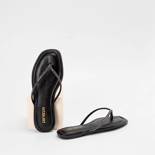 Rasteira De Dedo Feminina Penélope Strass Preto