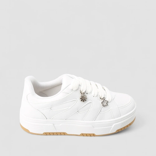 Tênis Casual Feminino Gabriela Enfeite Pingente Flor & Estrela Branco
