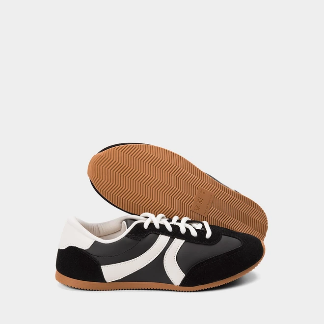 Tênis Casual Feminino Gabriela Retrô Recortes Nobuck Preto & Branco