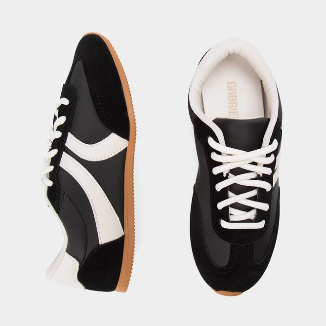 Tênis Casual Feminino Gabriela Retrô Recortes Nobuck Preto & Branco