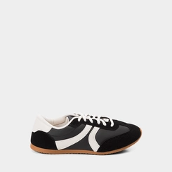 Tênis Casual Feminino Gabriela Retrô Recortes Nobuck Preto & Branco