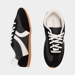 Tênis Casual Feminino Gabriela Retrô Recortes Nobuck Preto & Branco