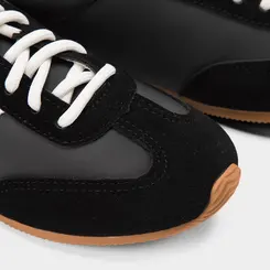 Tênis Casual Feminino Gabriela Retrô Recortes Nobuck Preto & Branco