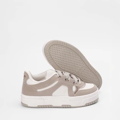 Tênis Feminino Gabriela Flatform Recortes Camurça Off White & Bege