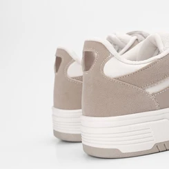 Tênis Feminino Gabriela Flatform Recortes Camurça Off White & Bege
