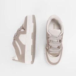 Tênis Feminino Gabriela Flatform Recortes Camurça Off White & Bege