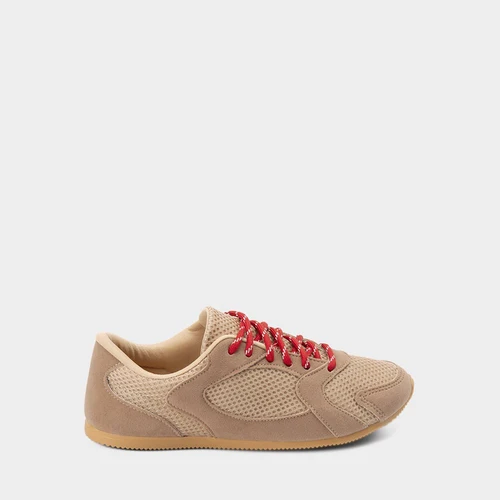 Tênis Casual Gabriela Recortes Em Tela & Camurça + 2 Cadarços Nude