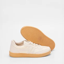 Tênis Casual Feminino Gabriela Com Recortes Em Ráfia Bege