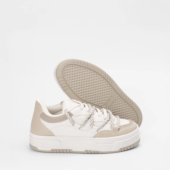 Tênis Casual Feminino Gabriela Detalhe Cordão Off-White