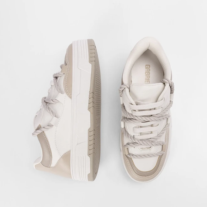 Tênis Casual Feminino Gabriela Detalhe Cordão Off-White