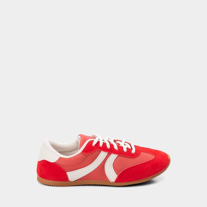 Tênis Casual Feminino Gabriela Retrô Recortes Nobuck Vermelho