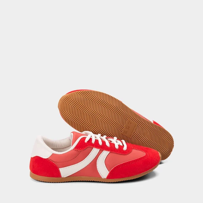 Tênis Casual Feminino Gabriela Retrô Recortes Nobuck Vermelho