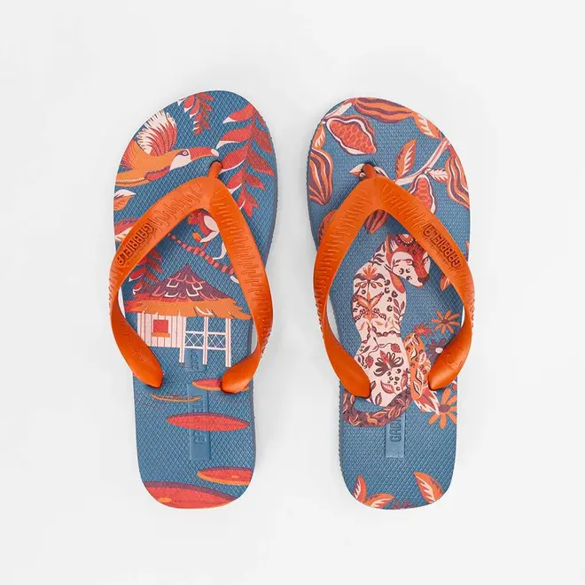 Chinelo Feminino Gabriela Tropical Original Azul & Laranja