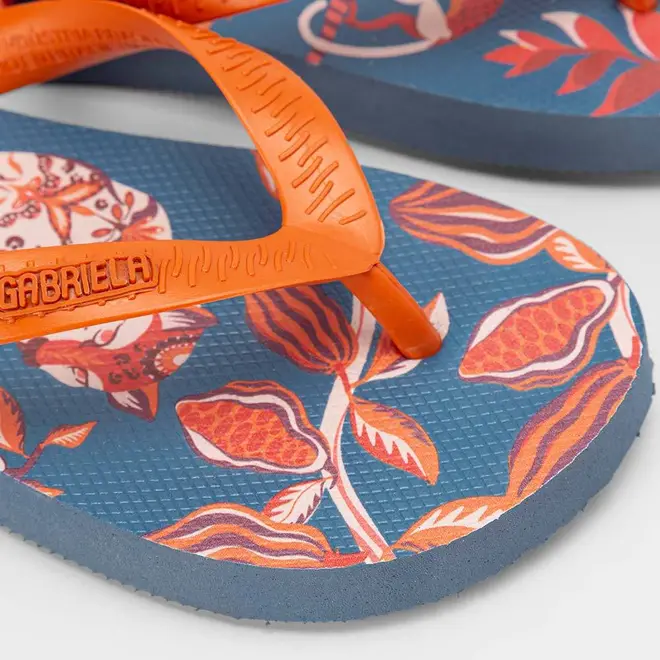 Chinelo Feminino Gabriela Tropical Original Azul & Laranja