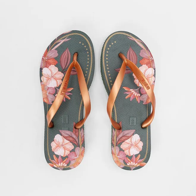 Chinelo Feminino Gabriela Floral Original Verde