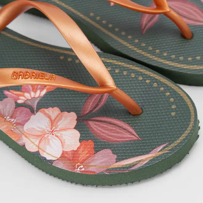 Chinelo Feminino Gabriela Floral Original Verde