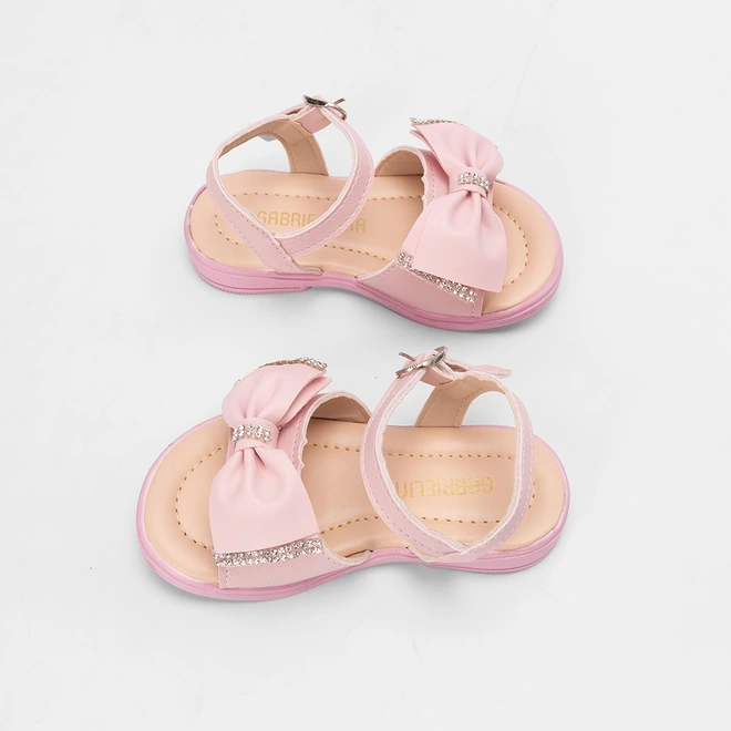 Sandália Bebê Gabrielinha Detalhe Laço Strass Rosa