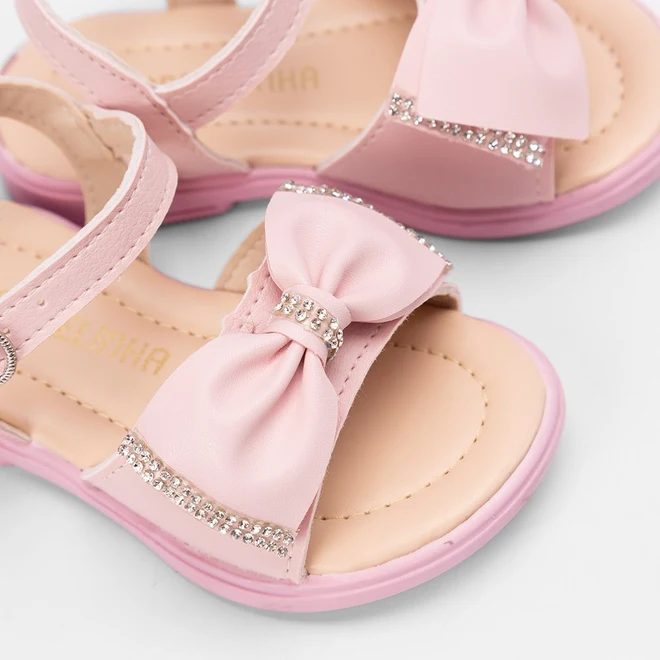 Sandália Bebê Gabrielinha Detalhe Laço Strass Rosa