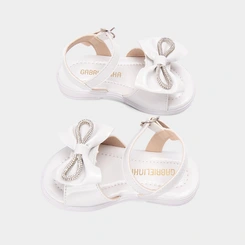 Sandália Bebê Gabrielinha Duplo Laço Strass Verniz Branco