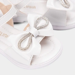 Sandália Bebê Gabrielinha Duplo Laço Strass Verniz Branco
