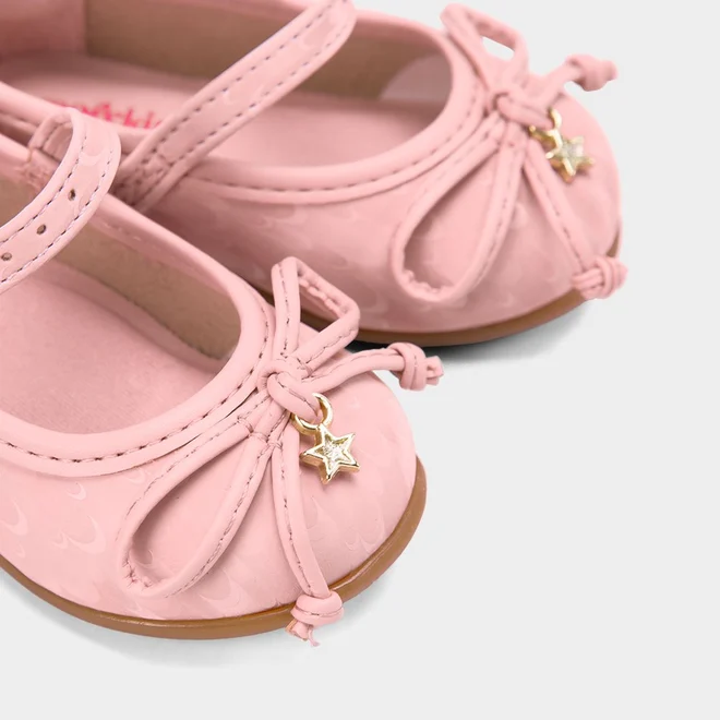 Sapatilha Boneca Molekinha Bebê Laço Pingente Estrela Rosa
