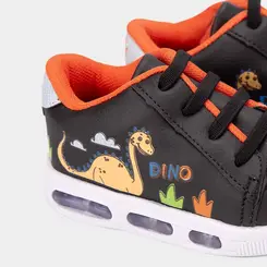 Tênis Casual Bebê Vertus Dinossauro Led Preto
