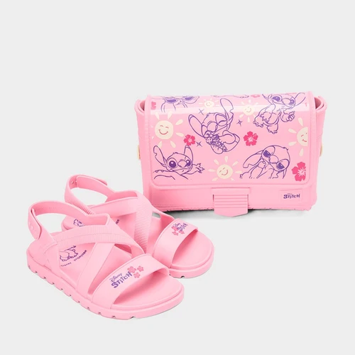 Sandália Infantil Grendene Kids + Brinde Bolsa Do Stitch Rosa