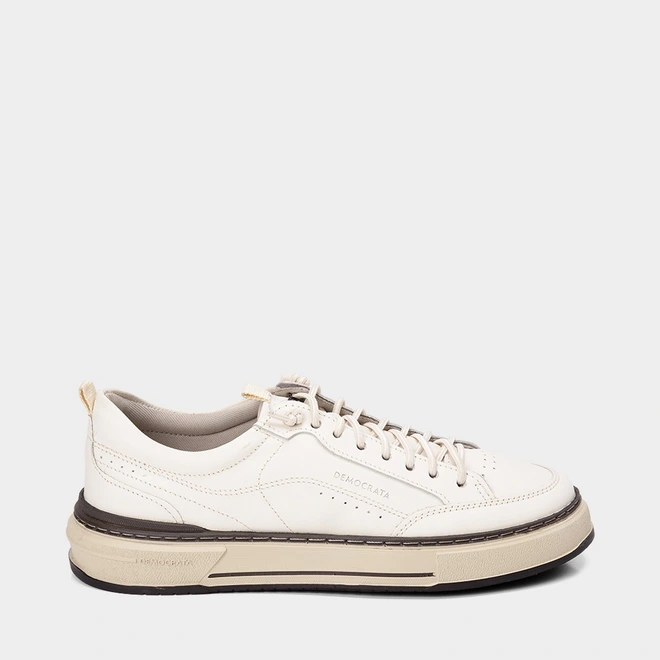 Tênis Casual Masculino Democrata Foster Couro Off White