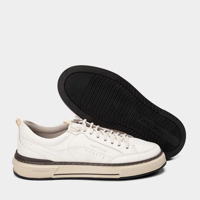 Tênis Casual Masculino Democrata Foster Couro Off White
