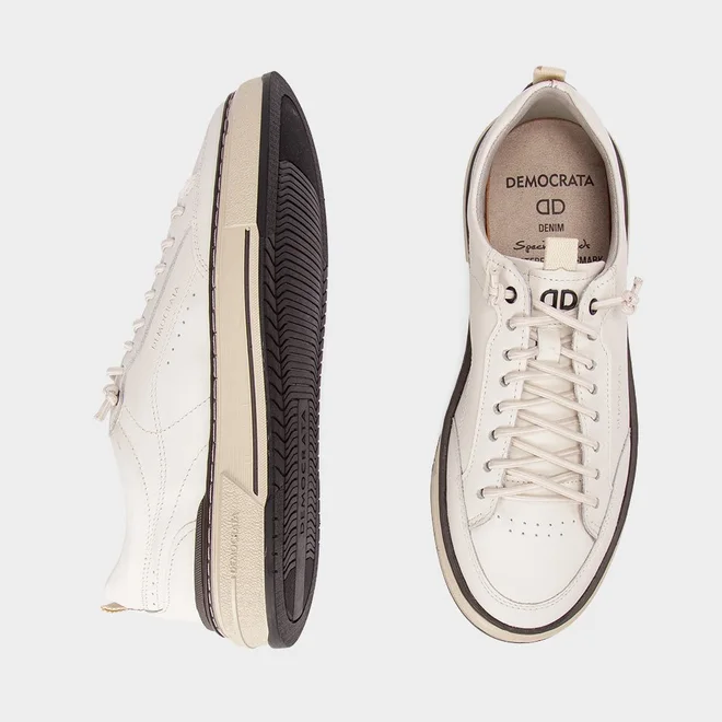 Tênis Casual Masculino Democrata Foster Couro Off White