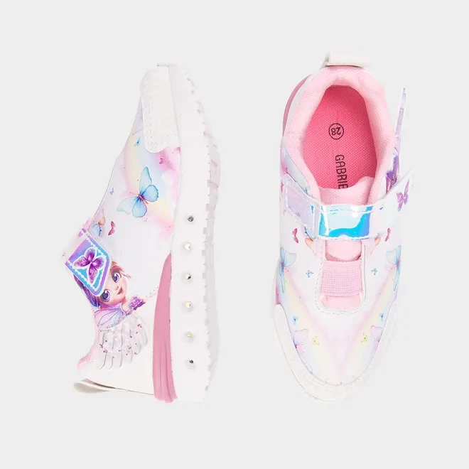 Tênis Casual Infantil Gabrielinha Contato Holográfico Led Branco & Rosa
