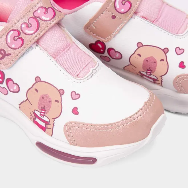 Tênis Casual Juvenil Gabrielinha Com Led Capivara Metalizada Branco
