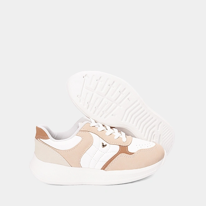 Tênis Casual Feminino MIssissipi Recortes Branco & Bege