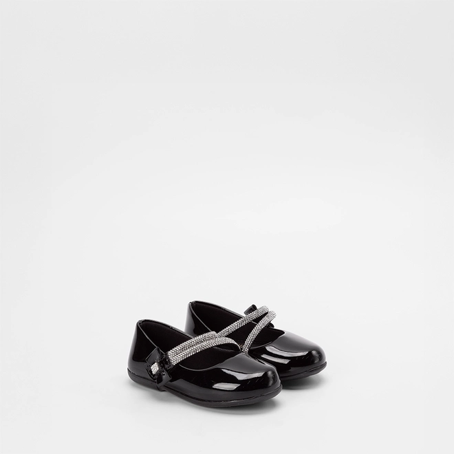 Sapatilha Boneca Gabrielinha Tira Dupla Strass Preto
