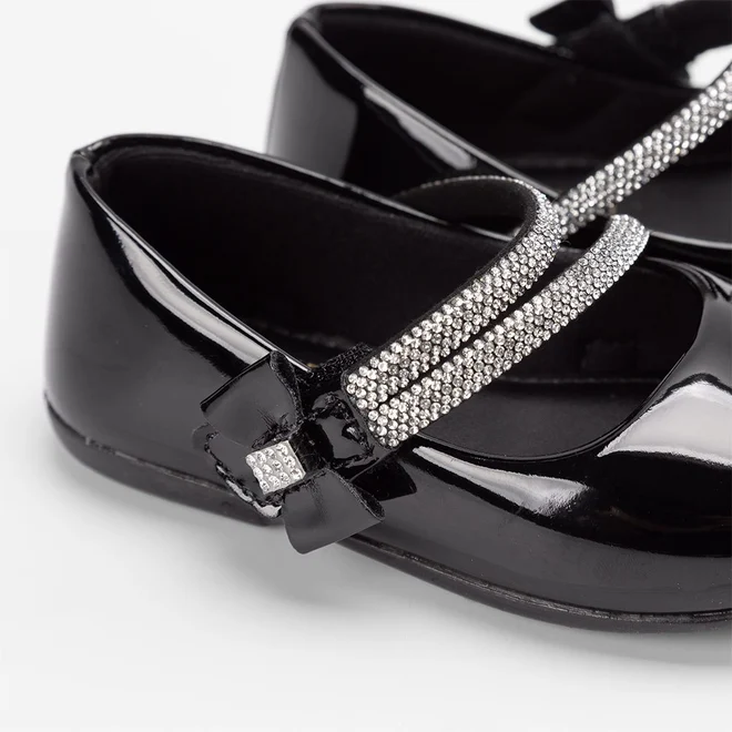 Sapatilha Boneca Gabrielinha Tira Dupla Strass Preto