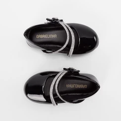 Sapatilha Boneca Gabrielinha Tira Dupla Strass Preto