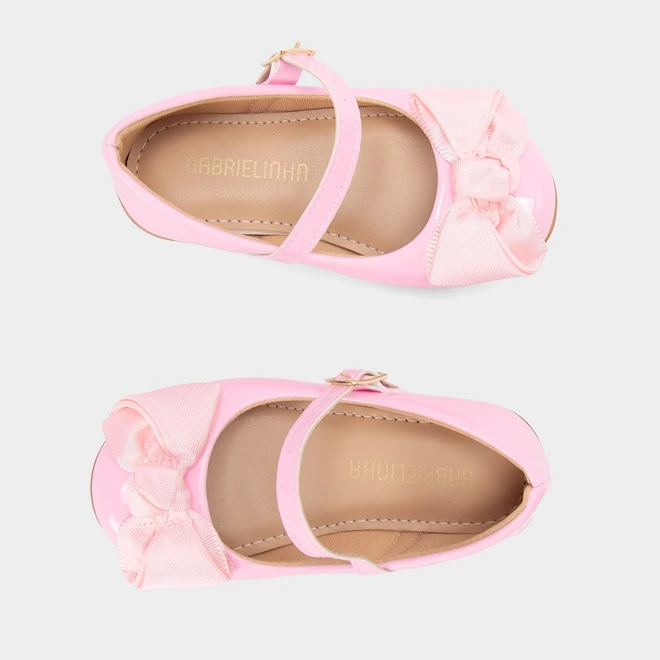 Sapatilha Infantil Gabrielinha Laço Verniz Rosa