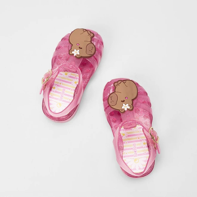 Sandália Aranha Bebê LueLua Capivara Glitter Rosa