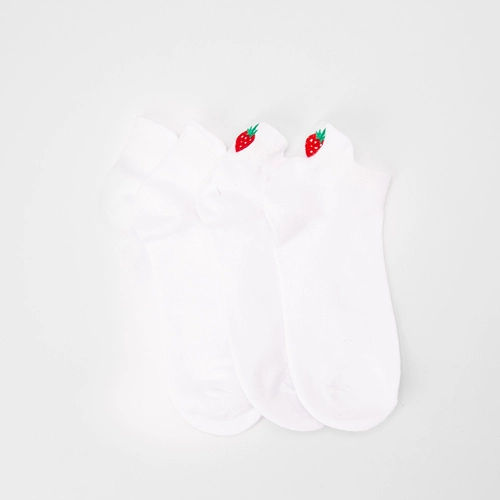 Kit Meia Feminina Stz Cano Curto Bordado Morango 2 Pares 35-39 Branco