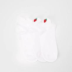 Kit Meia Feminina Stz Cano Curto Bordado Morango 2 Pares 35-39 Branco