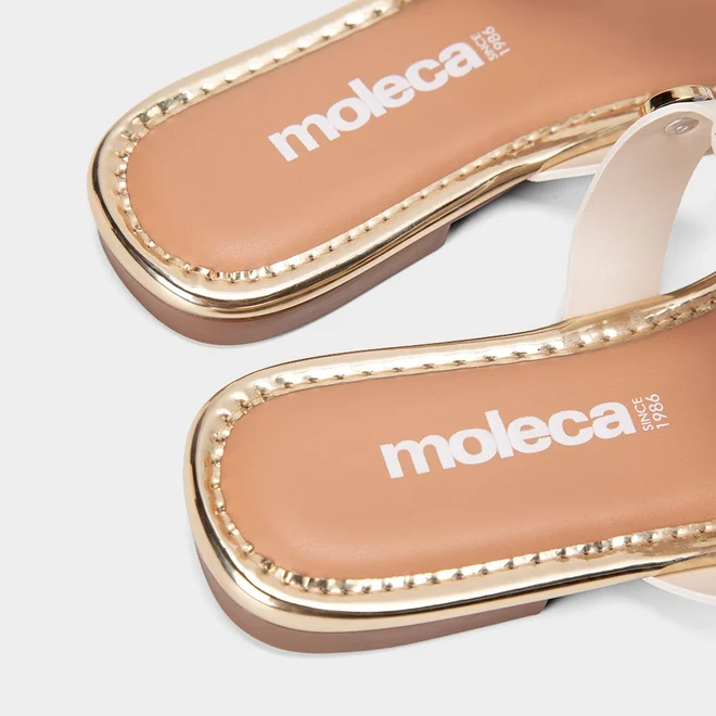 Rasteira Feminina Moleca Rebites Off White