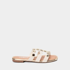 Rasteira Feminina Moleca Rebites Off White