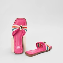 Rasteira Feminina Moleca Tira Em Crochê Detalhe Bold Rosa