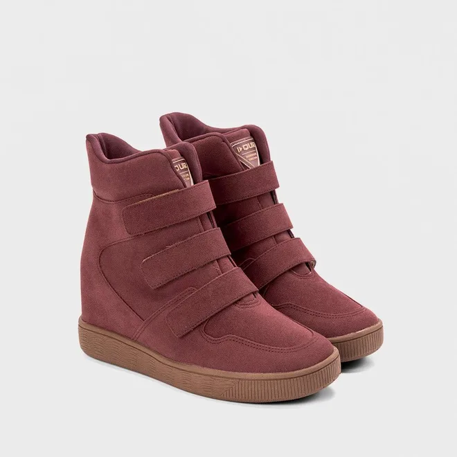 Kzu Tênis Sneaker Feminino Quiz Cano Alto Camurça Vinho